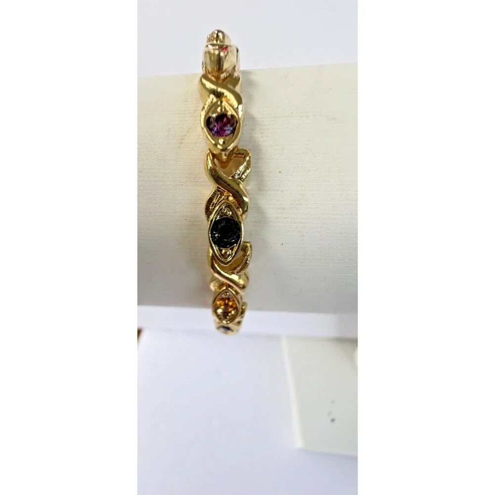 Vintage Blanca Gold Tone Jewel Tone Rhinestone XO Tennis Bracelet USA Marked